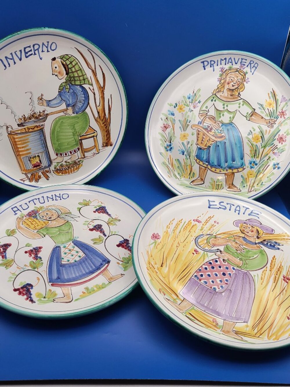 Vintage Italian Le Quattro Stagioni Four Seasons Terracotta Wall Plates 10.5"